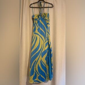 Blue and Green Halter Maxi Dress